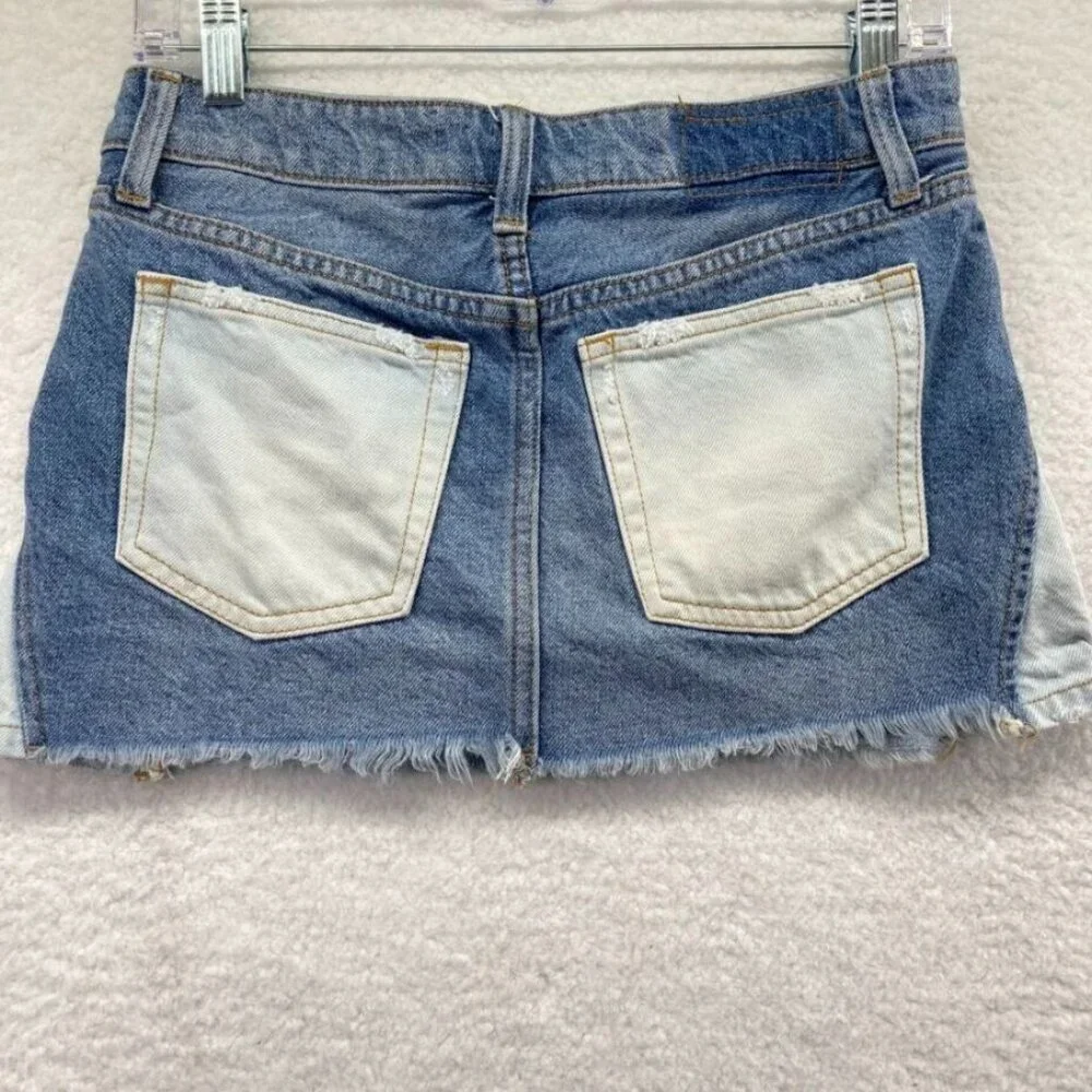 We The Free Womens Denim Mini Skirt‎ Size 24 Buttonfly Color Block Free People